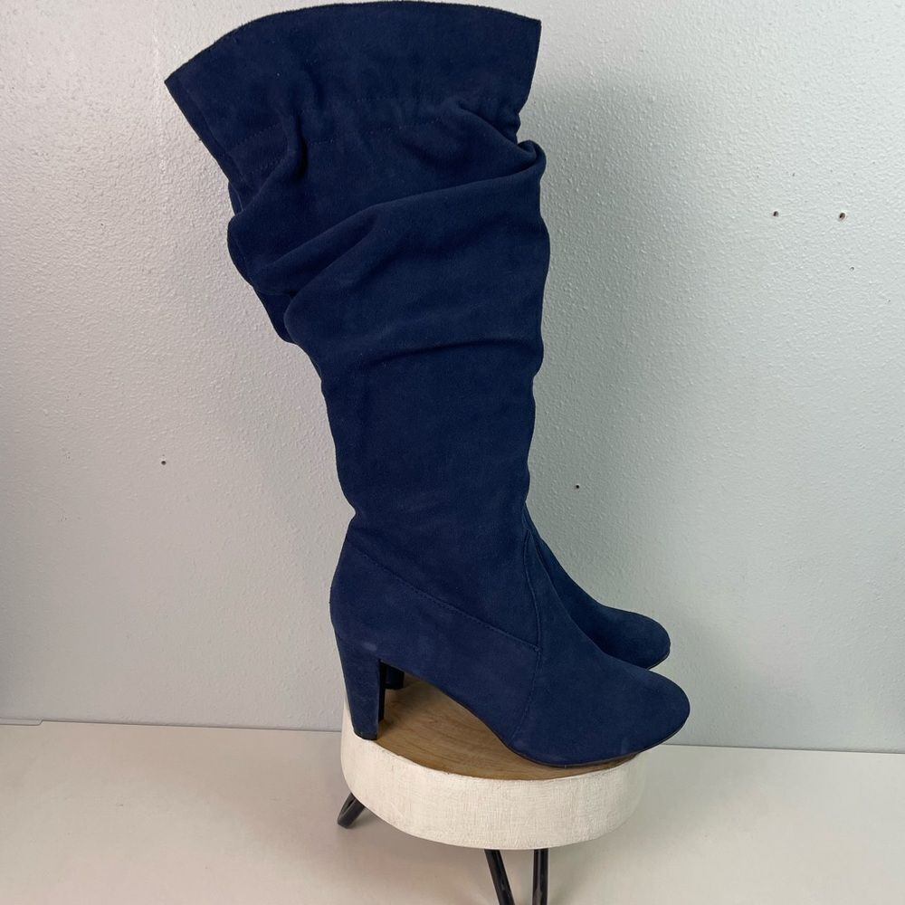 Hot in Hollywood Blue Leather Over the Knee Slouchy Boots Size 8W EUC